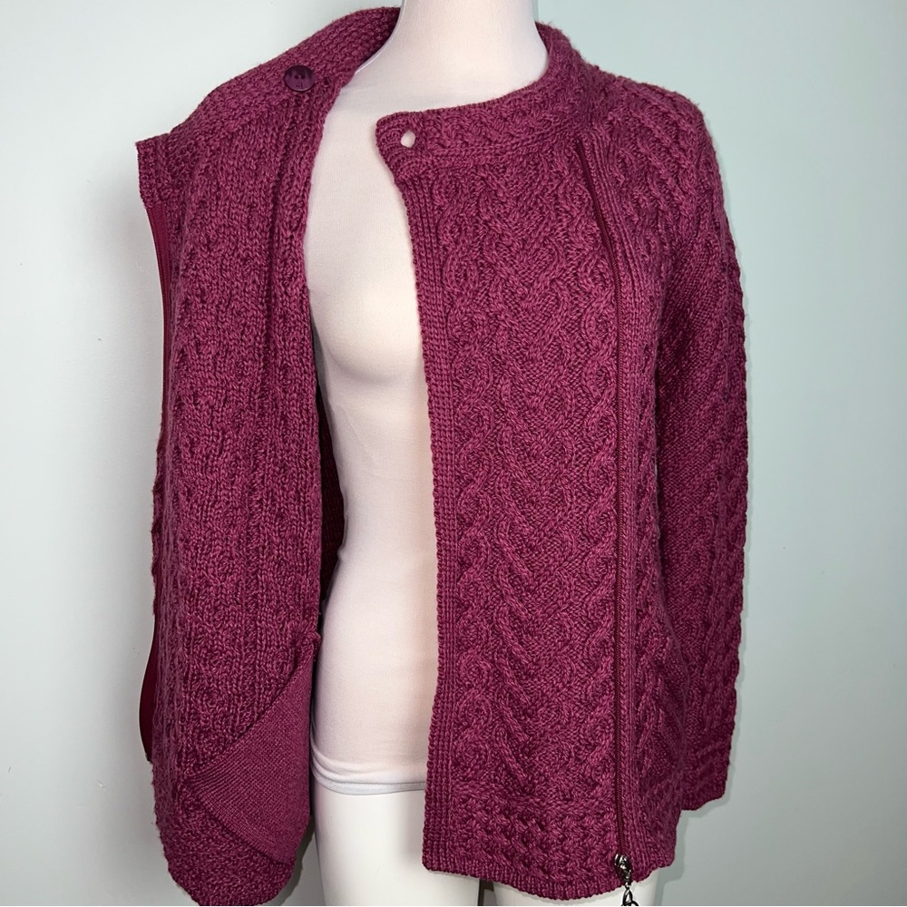 Aran Crafts Ireland Super Soft Merino Wool Celtic Knit Zip Cardigan Sweater M - Picture 11 of 15